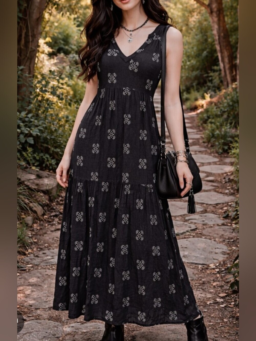 Universal Thread Black Fairy Grunge Maxi Dress Floral Sleeveless L Whimsigoth